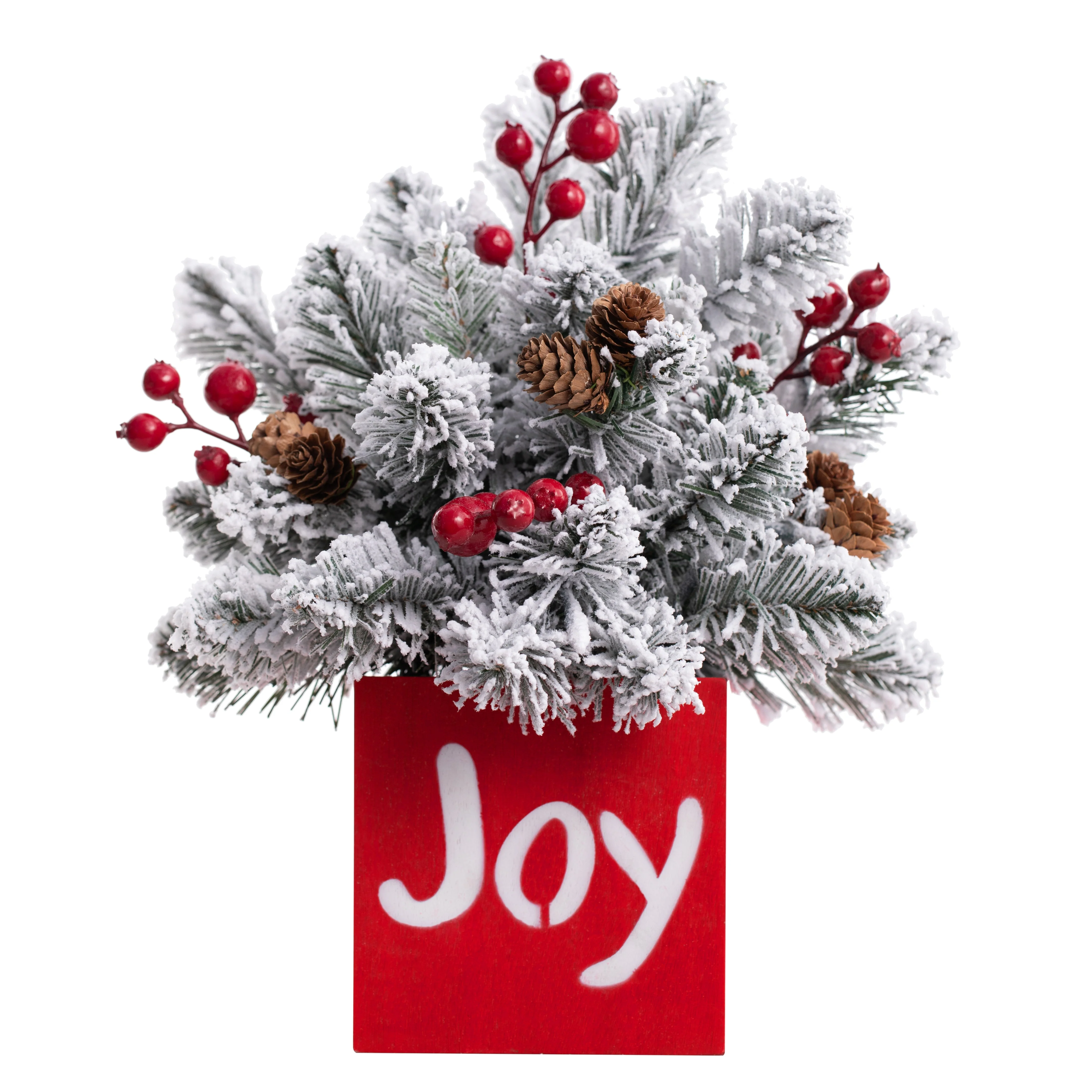 13 Inch JOY Frosted Greenery Christmas Decoration - Image 3