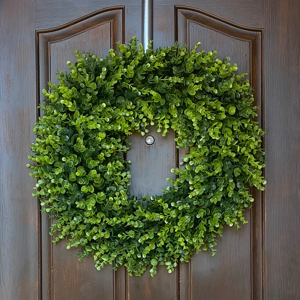 24 Inch Premium Artificial Boxwood Wreath - 100% Recycled Plastic & Natural Grapevine - Image 3