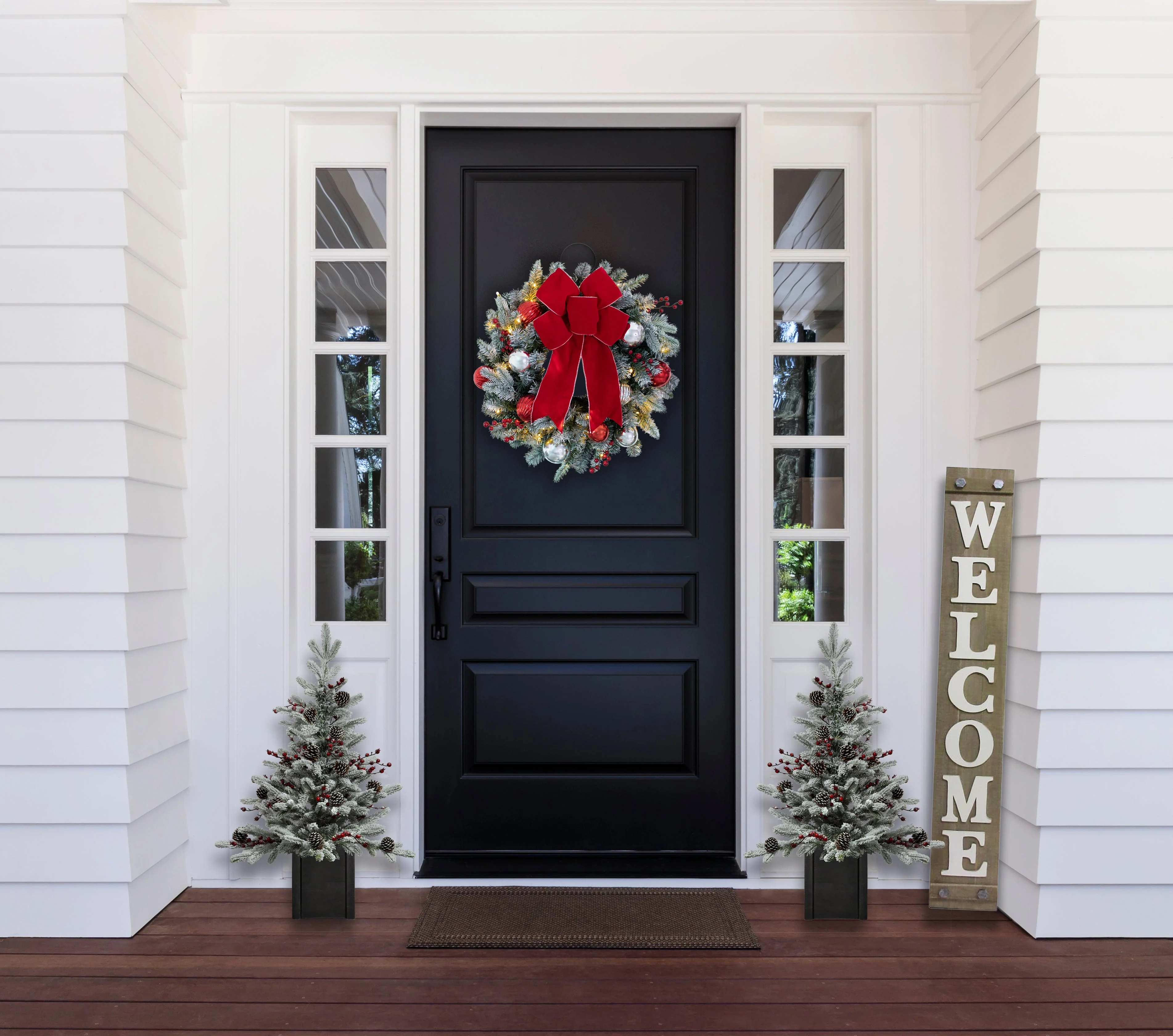 36 Inch Unlit flocked Stockhorn Potted Fir Tree with Berries and Pinecones in Black Wooden Pot - Image 3