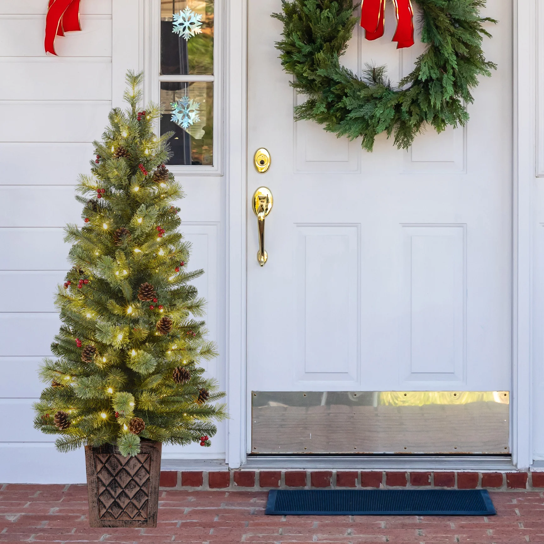 4.5 Foot Pre-Lit Evergreen Potted Porch Tree - Image 2