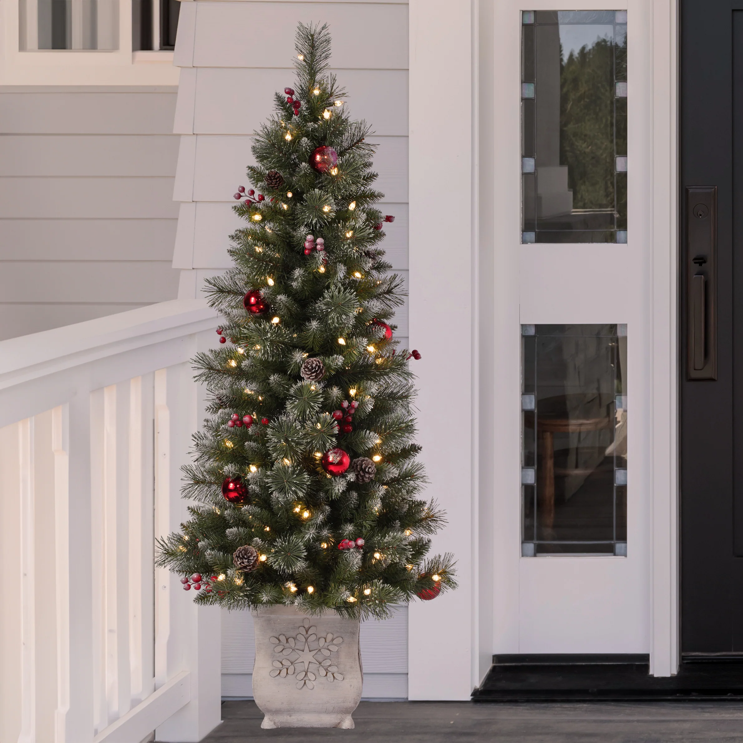 4.5 Ft. Frosted Ithica Pine Potted Christmas Tree with Soft White C3 LED Lights - Image 6