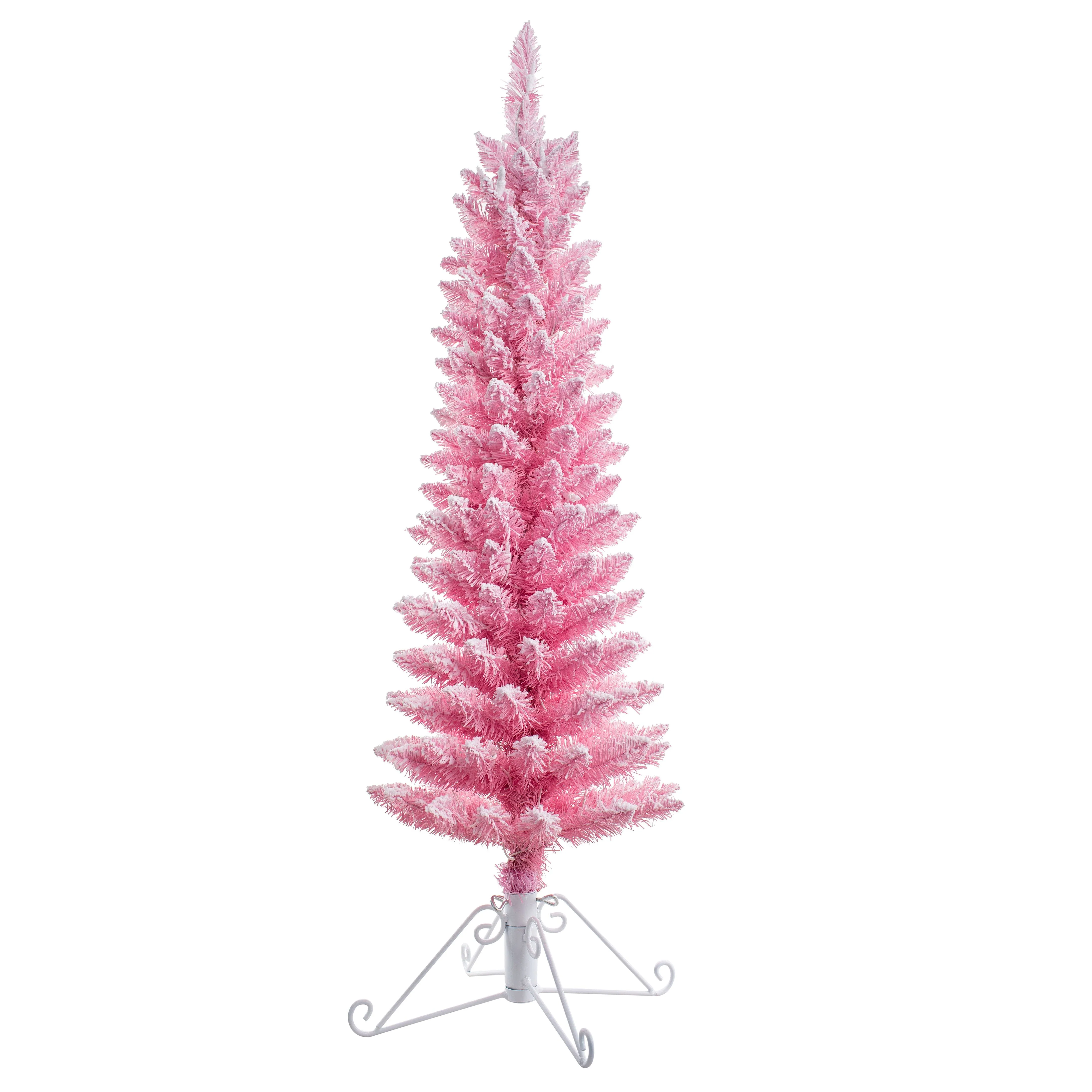 4 Foot Prelit Pink Cotton Candy Flocked Fir Christmas Tree - Image 6