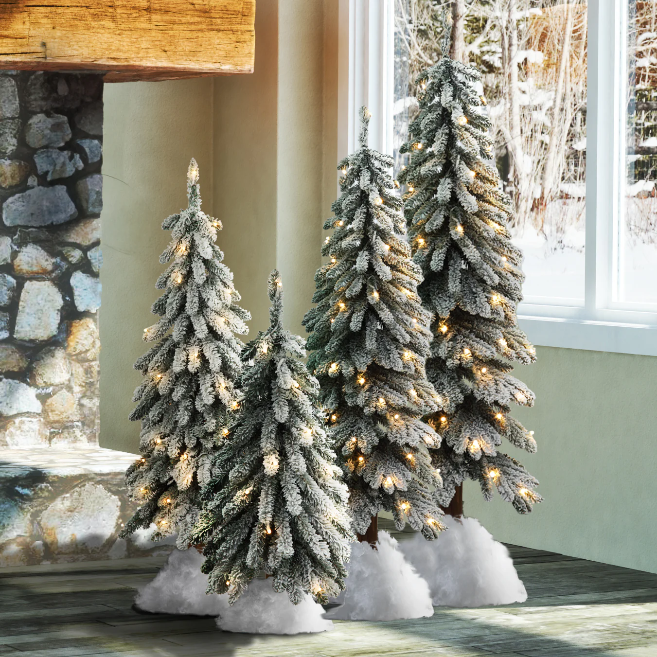 3 Foot Lightly Flocked Alpine Tree with Warm White LED Lights and Timer - Image 5