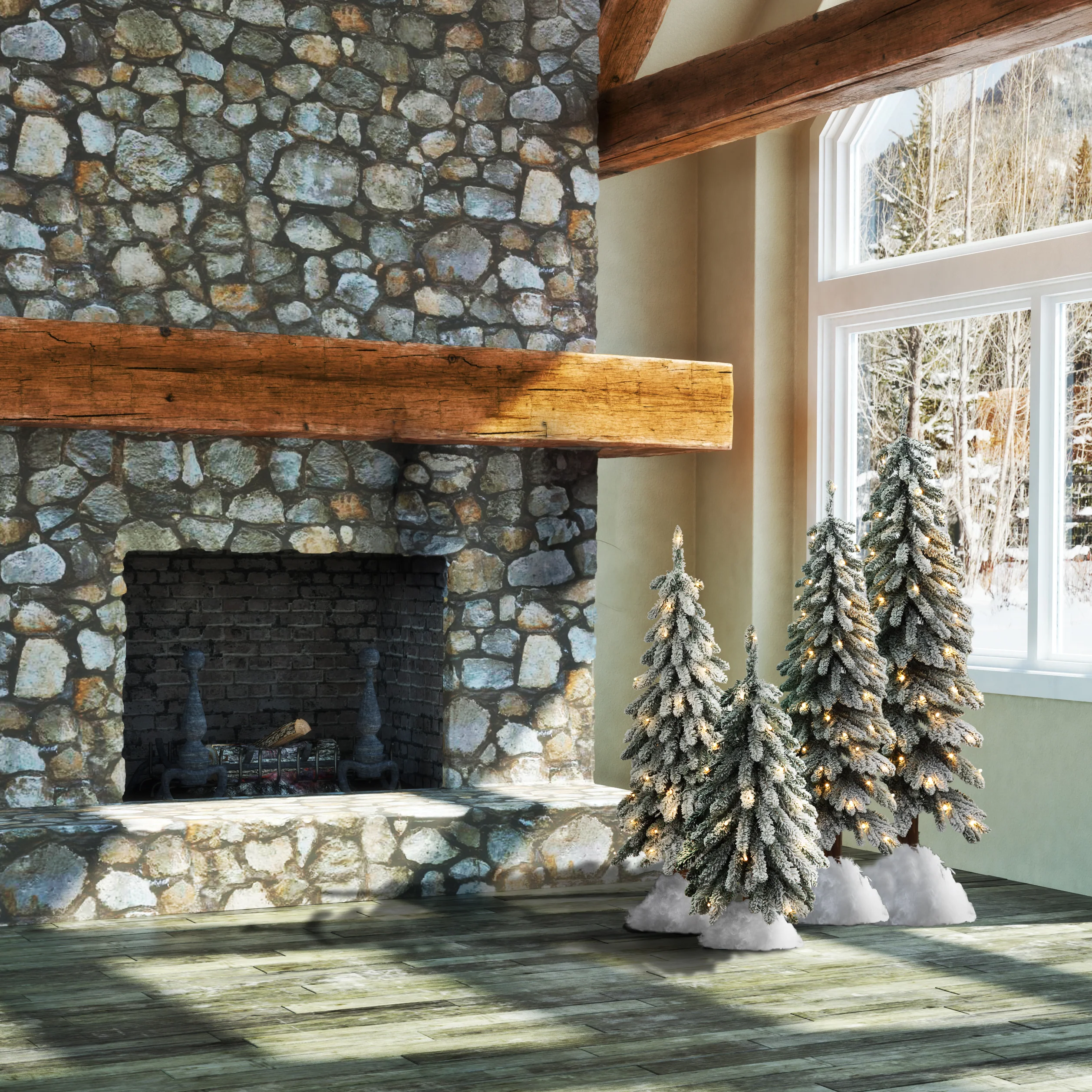 3 Foot Lightly Flocked Alpine Tree with Warm White LED Lights and Timer - Image 3