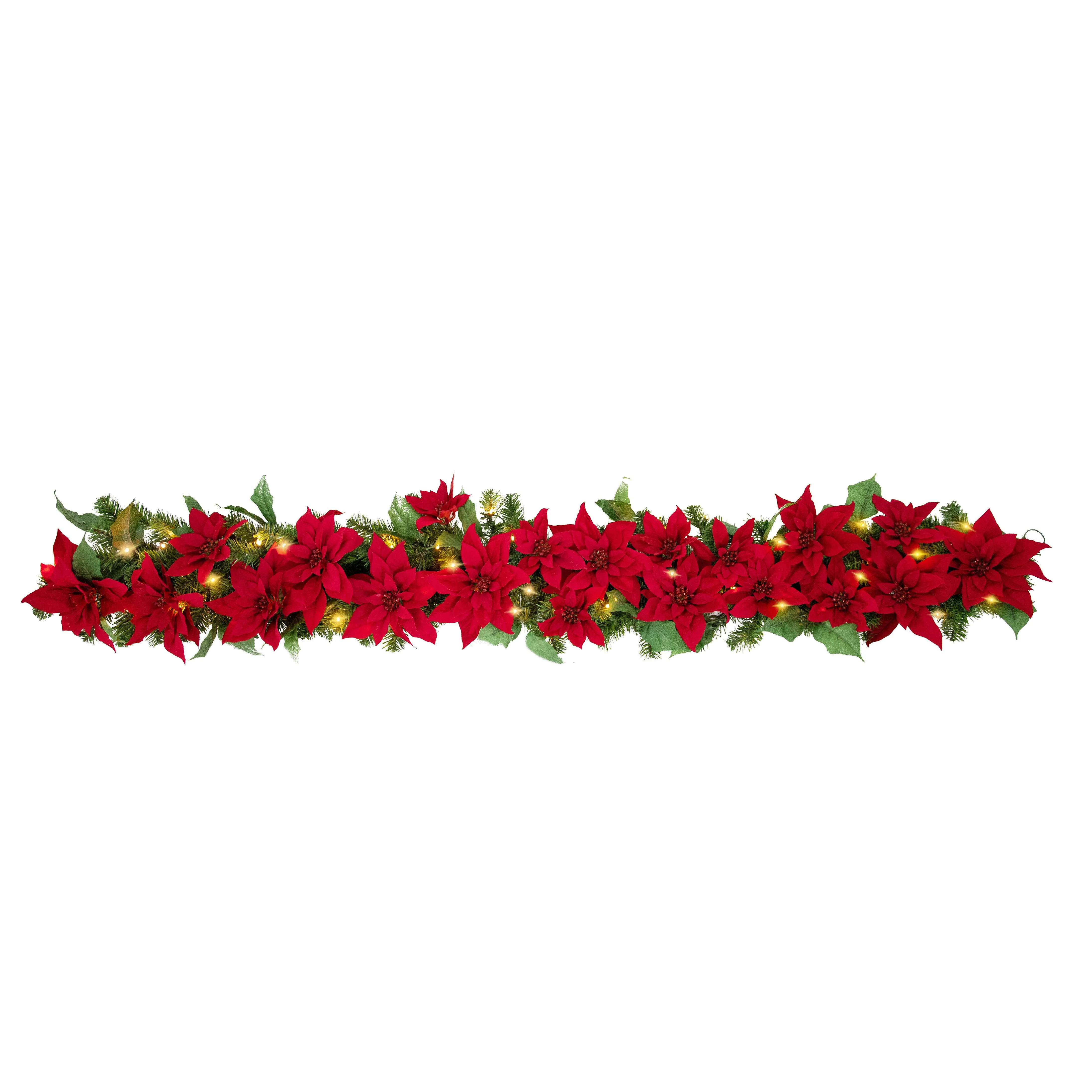 6 Foot Poinsettia Pre-lit Christmas Garland - Image 3