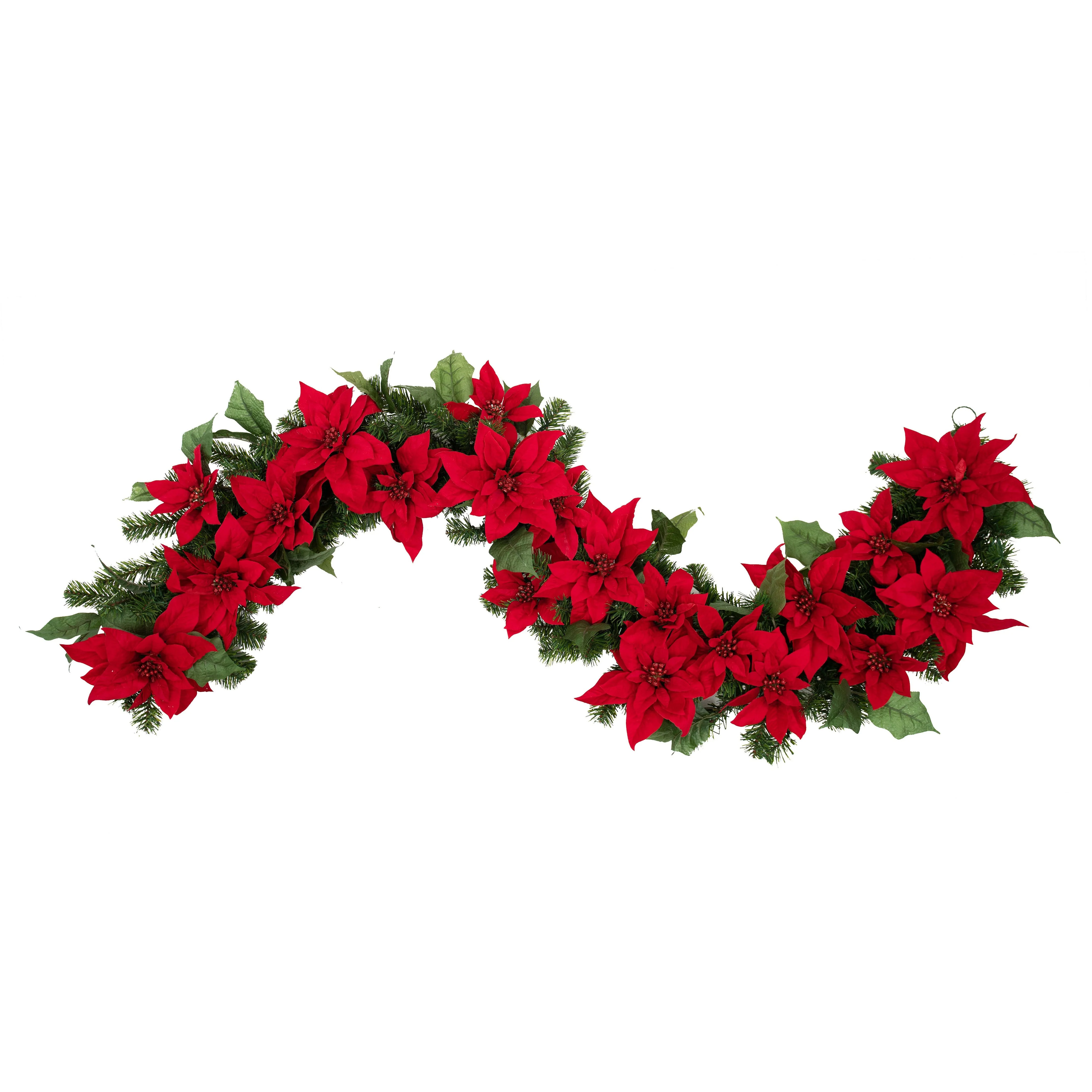 6 Foot Poinsettia Pre-lit Christmas Garland - Image 5