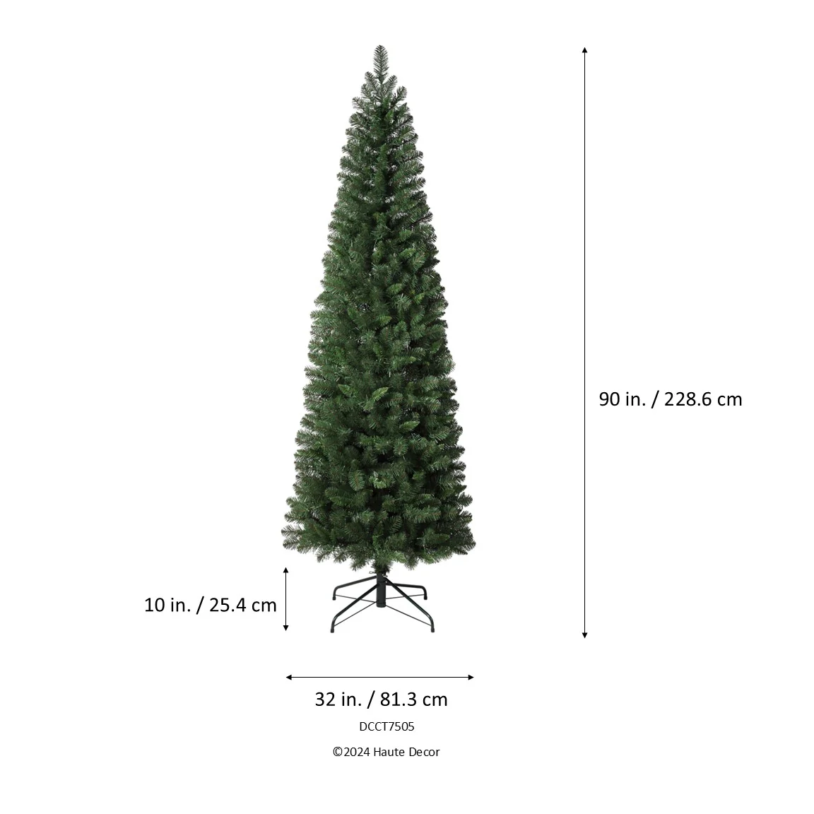 7.5 Foot Pencil Deerfield Spruce Tree with Warm Pre-Lit LED Cluster Lights and Foot Pedal - Image 4