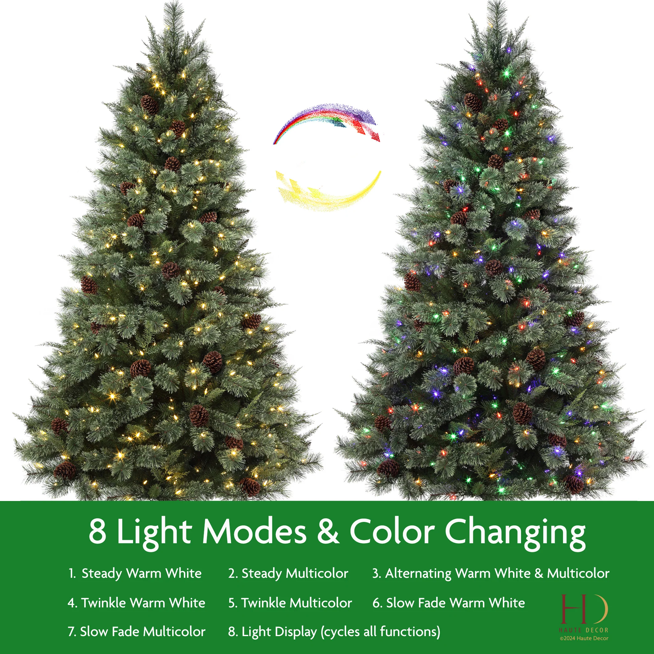 7 Ft. Cypress Cashmere Pine Tree with 8 Different Light Settings Including Twinkle and Multicolor - Image 3
