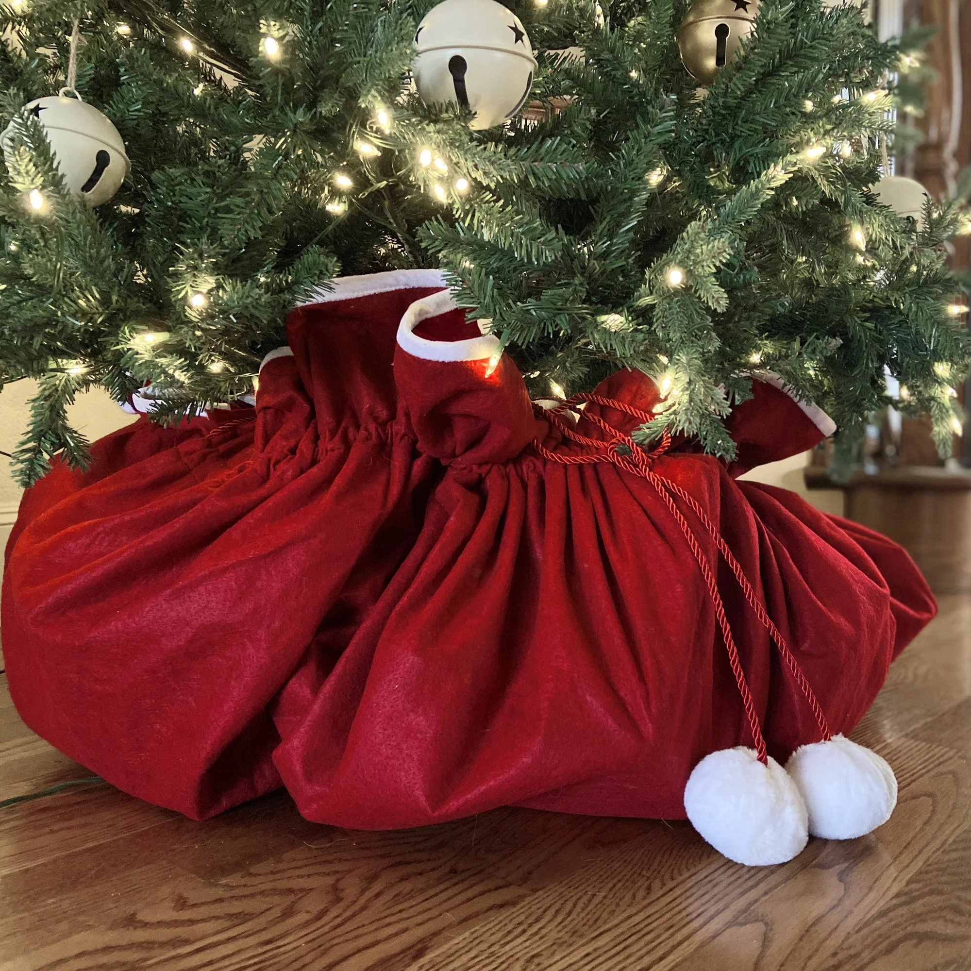 80 Inch Santa's Surprise Santa Bag Tree Skirt, Burgundy Velvet Fabric, Double-Sided - Image 8
