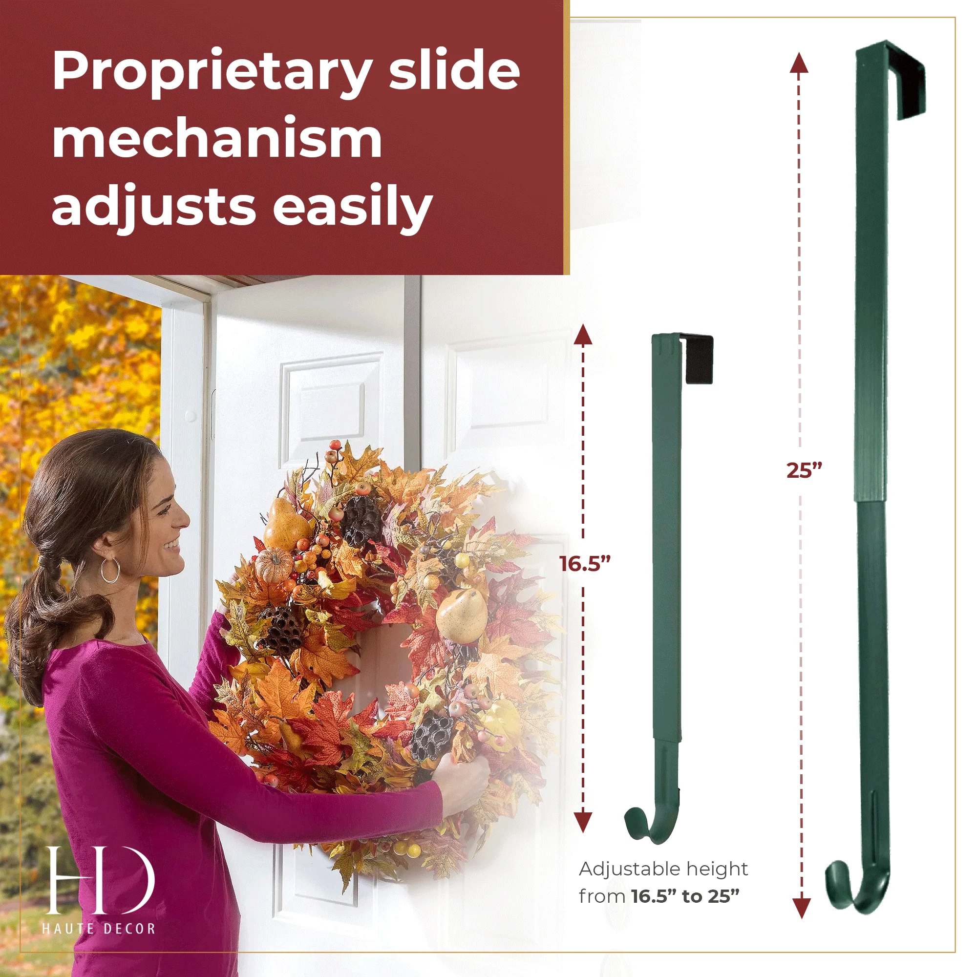 Adapt Adjustable Length Wreath Hanger - 2 Pack Green - Image 3