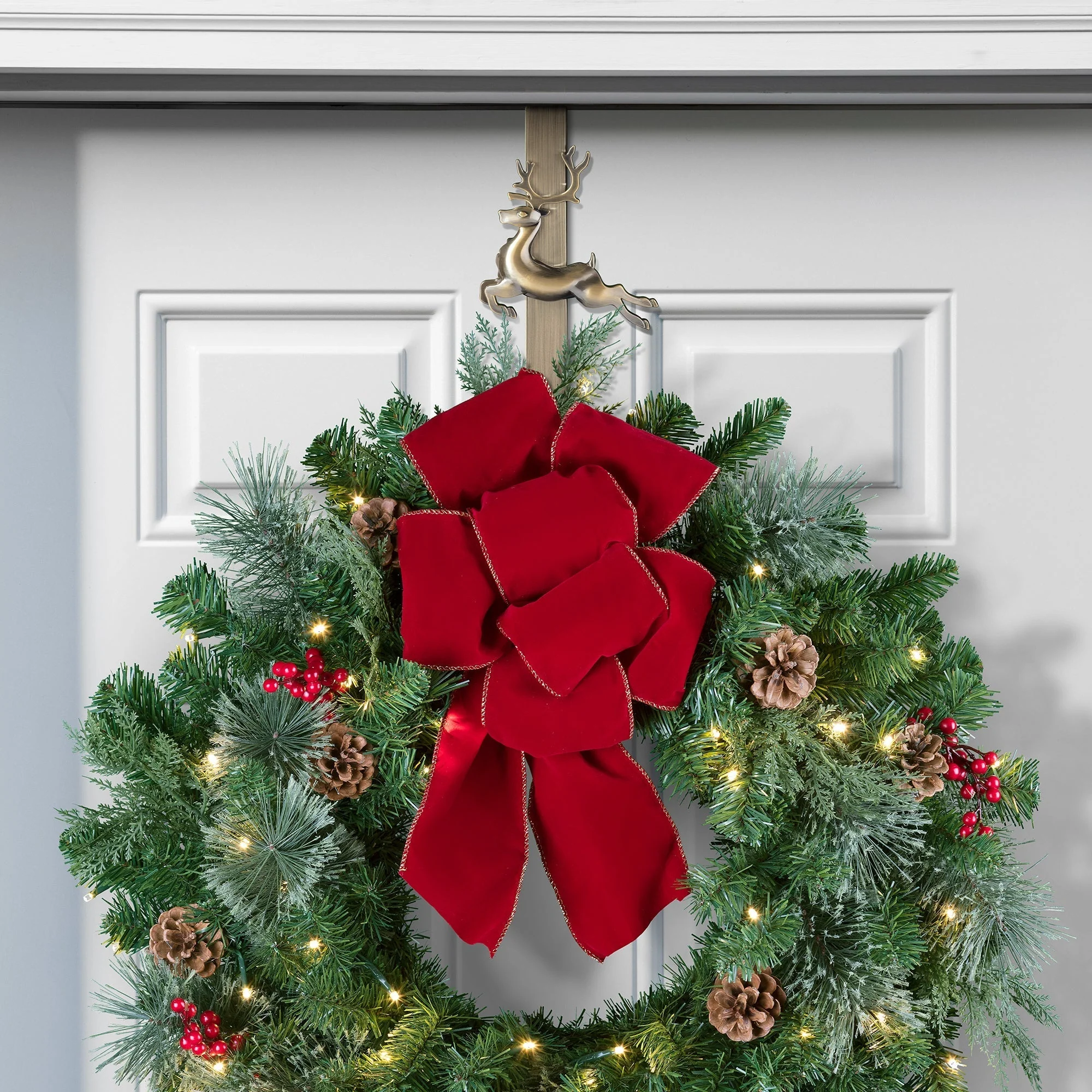 Adapt Adjustable Length Wreath Hanger with 2 Interchangeable Icons - 2 Pack Antique Brass - Image 2