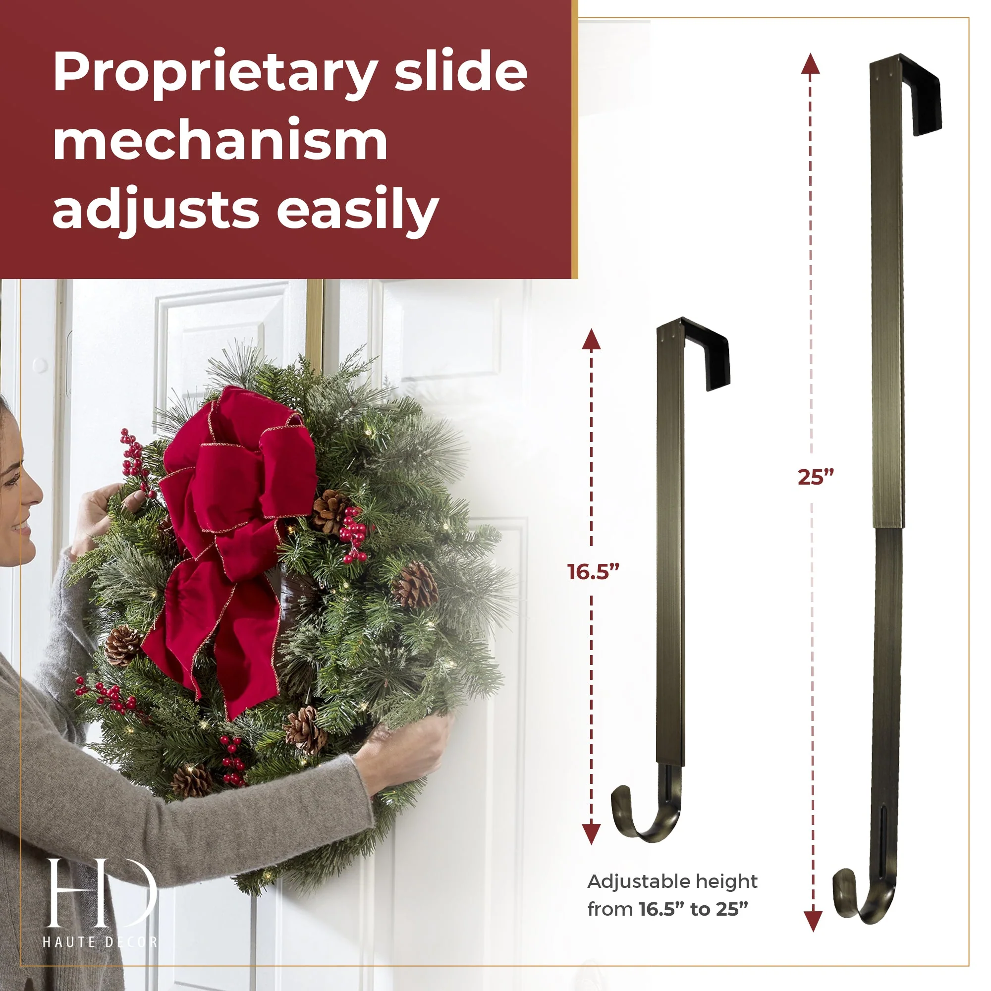 Adapt Adjustable Wreath Hanger with Fleur-de-lis Icon - 2 Pack (Brass or Bronze) - Image 5