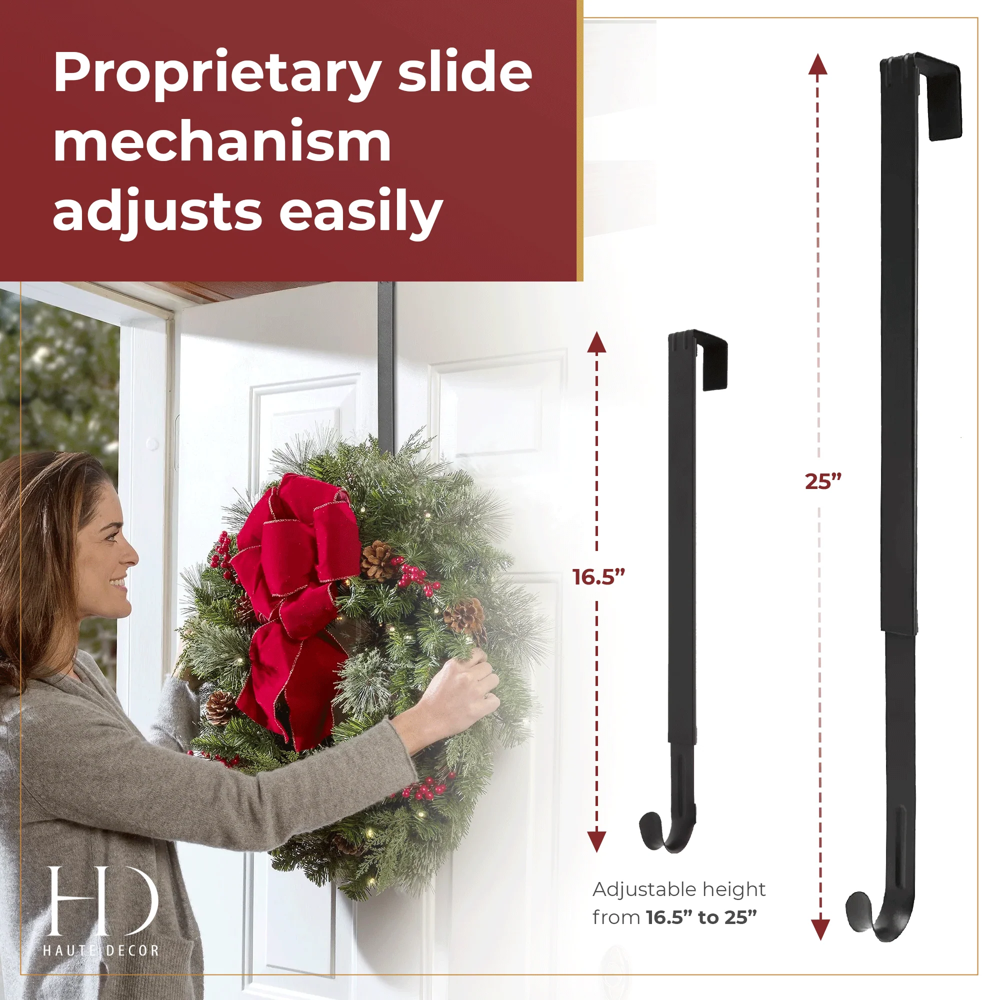 Adapt Adjustable Wreath Hanger with Fleur-de-lis Icon - Black 2 Pack - Image 3