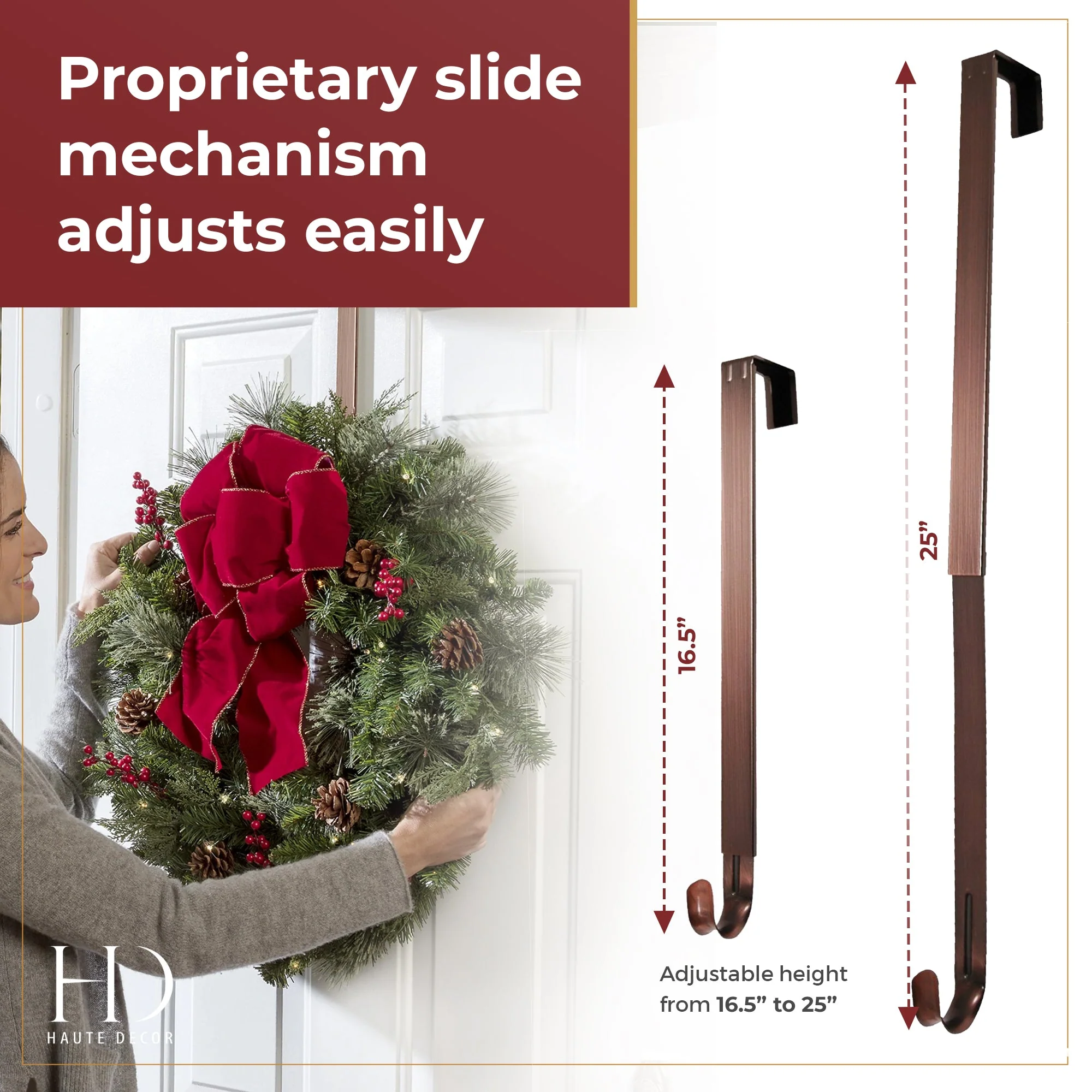 Adapt Adjustable Wreath Hanger with Fleur-de-lis Icon - Oil-Rubbed Bronze 2 Pack - Image 5