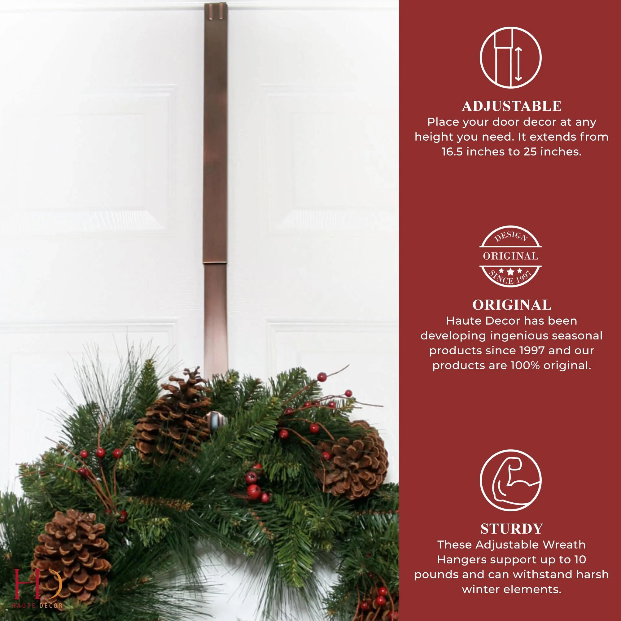 Adjustable Wreath Hanger, Oil-Rubbed Bronze 2-PACK 10 lb capacity - Image 6