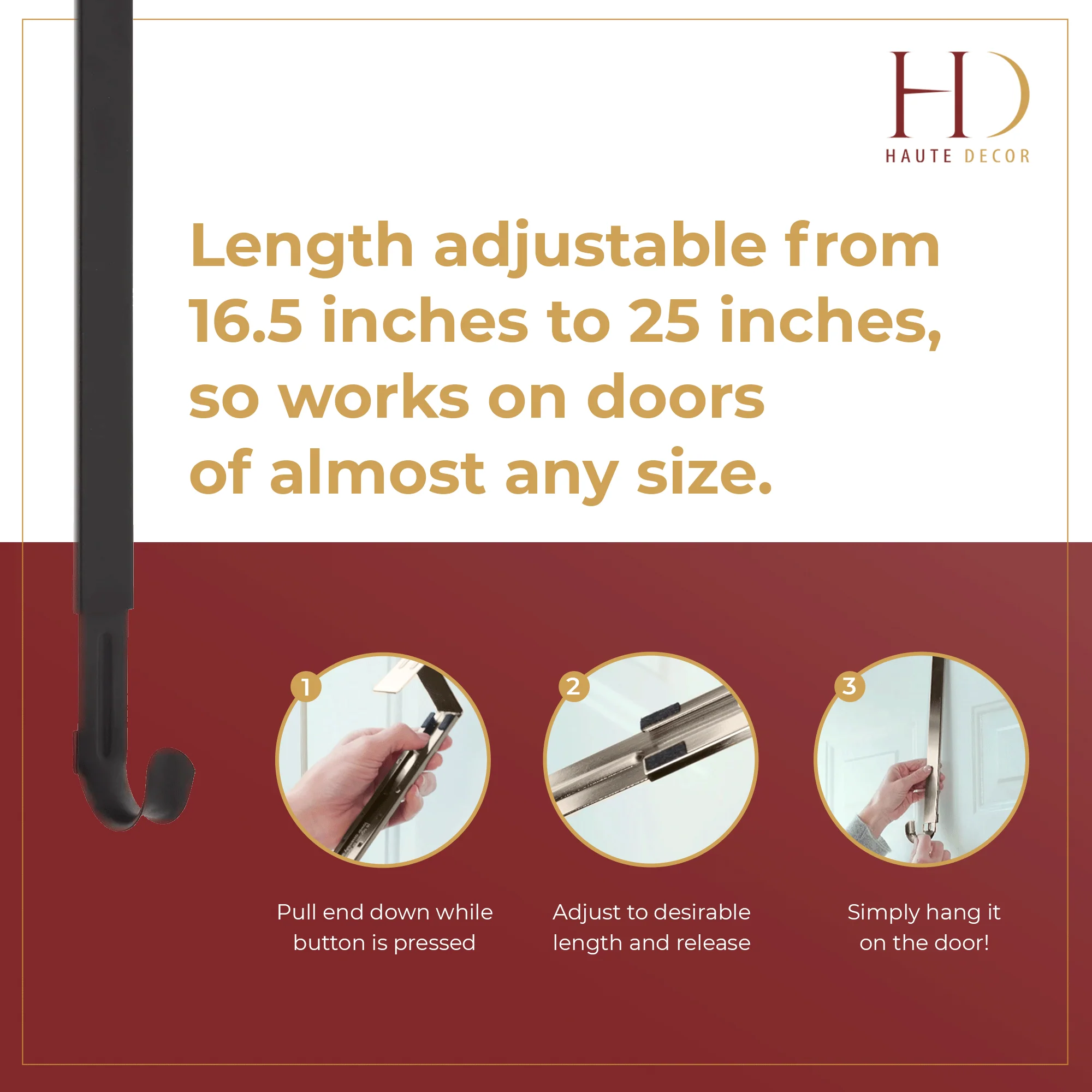Adapt Adjustable Wreath Hanger with Fleur-de-lis Icon - Matte Black - Image 4