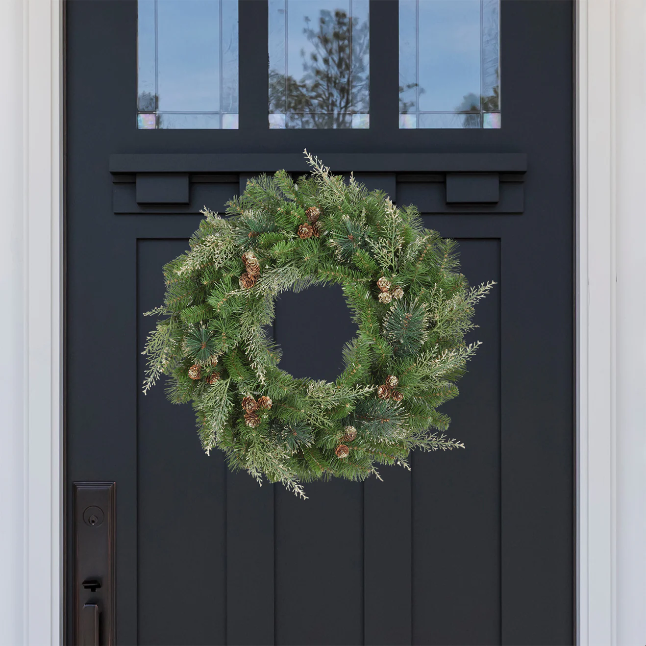 Haute Decor 24 Inch Bergen Pine Wreath with Gold Accents and Soft White LED Lights on Auto Timer - Natural Looking Pre-Lit Christmas Wreath - Image 6