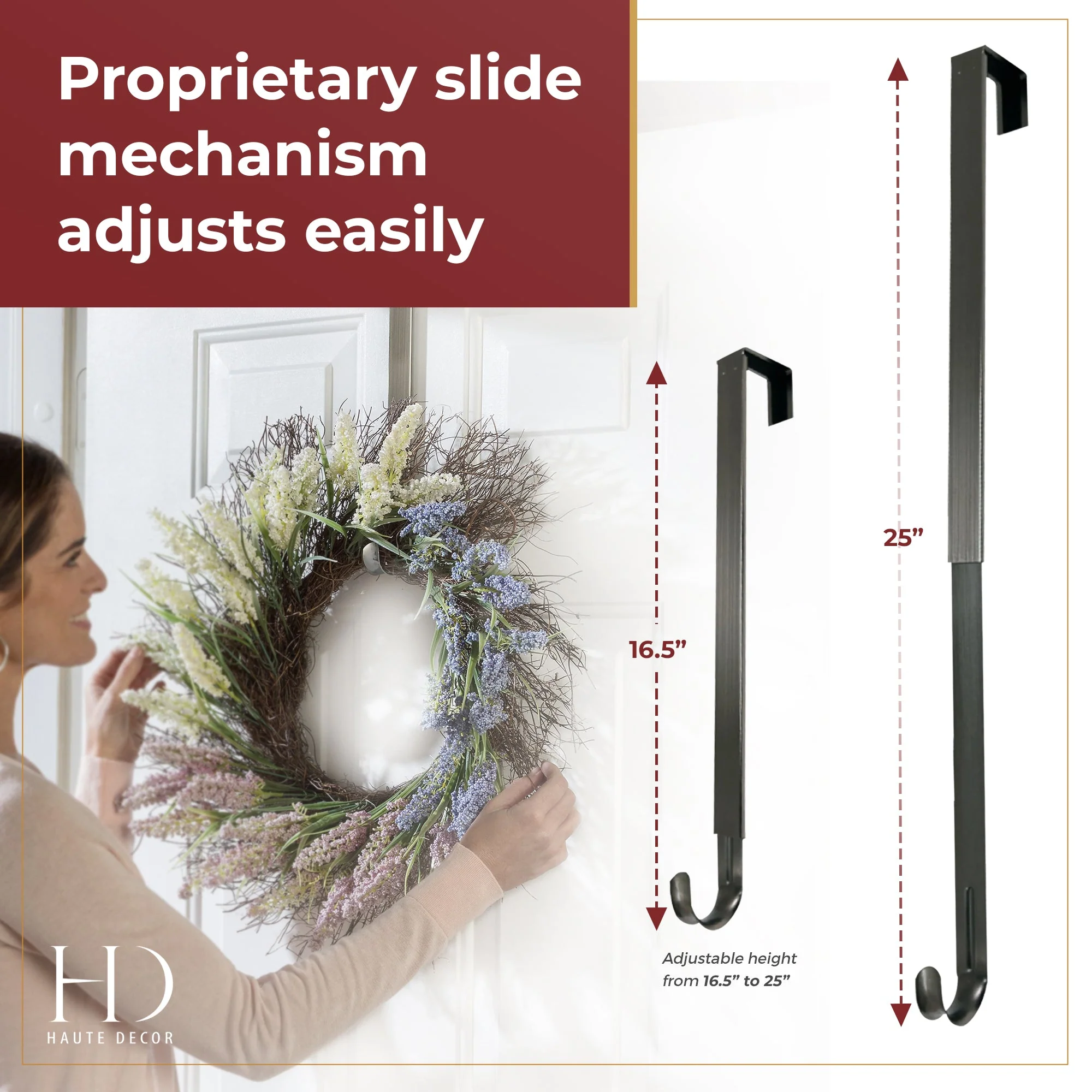 Adapt Adjustable Length Wreath Hanger - 2 Pack - Brushed Nickel - Image 3