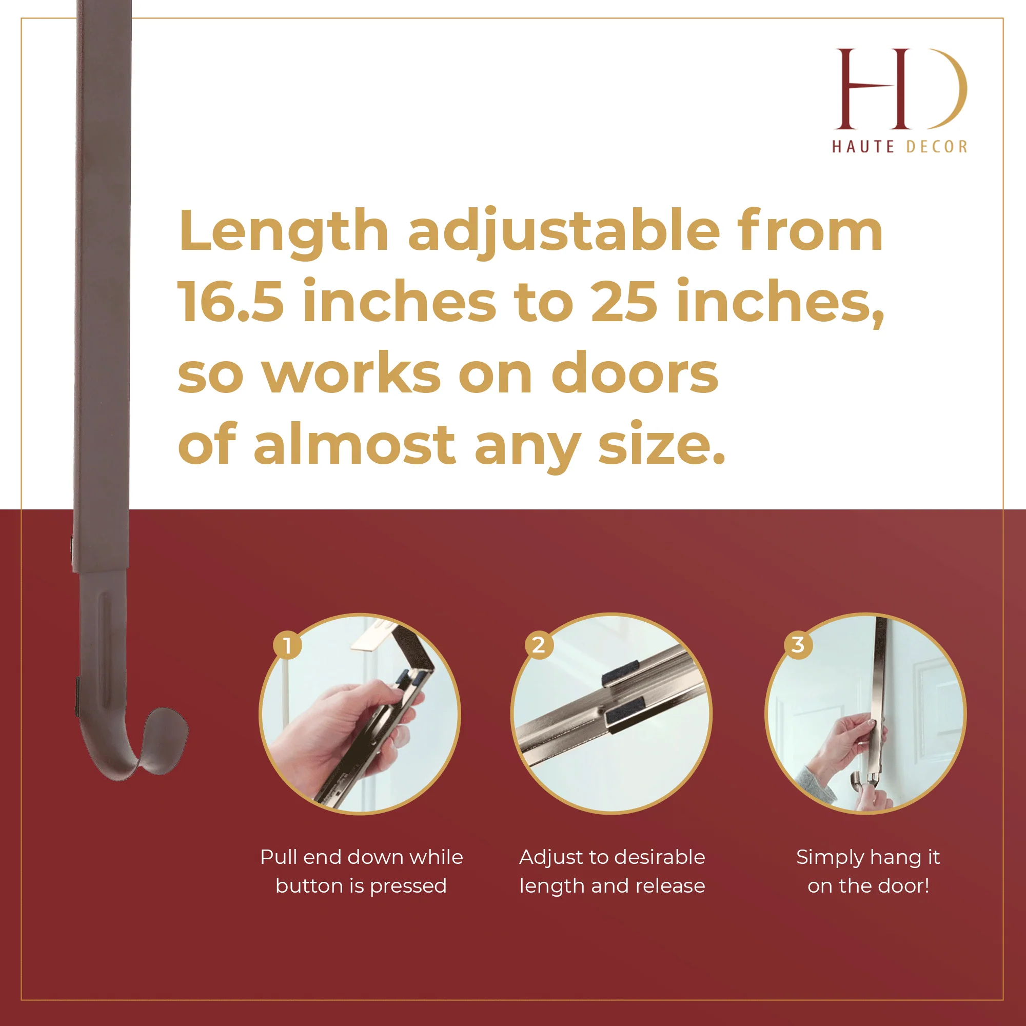 Adapt Adjustable Length Wreath Hanger - 2 Pack - Matte Brown - Image 11