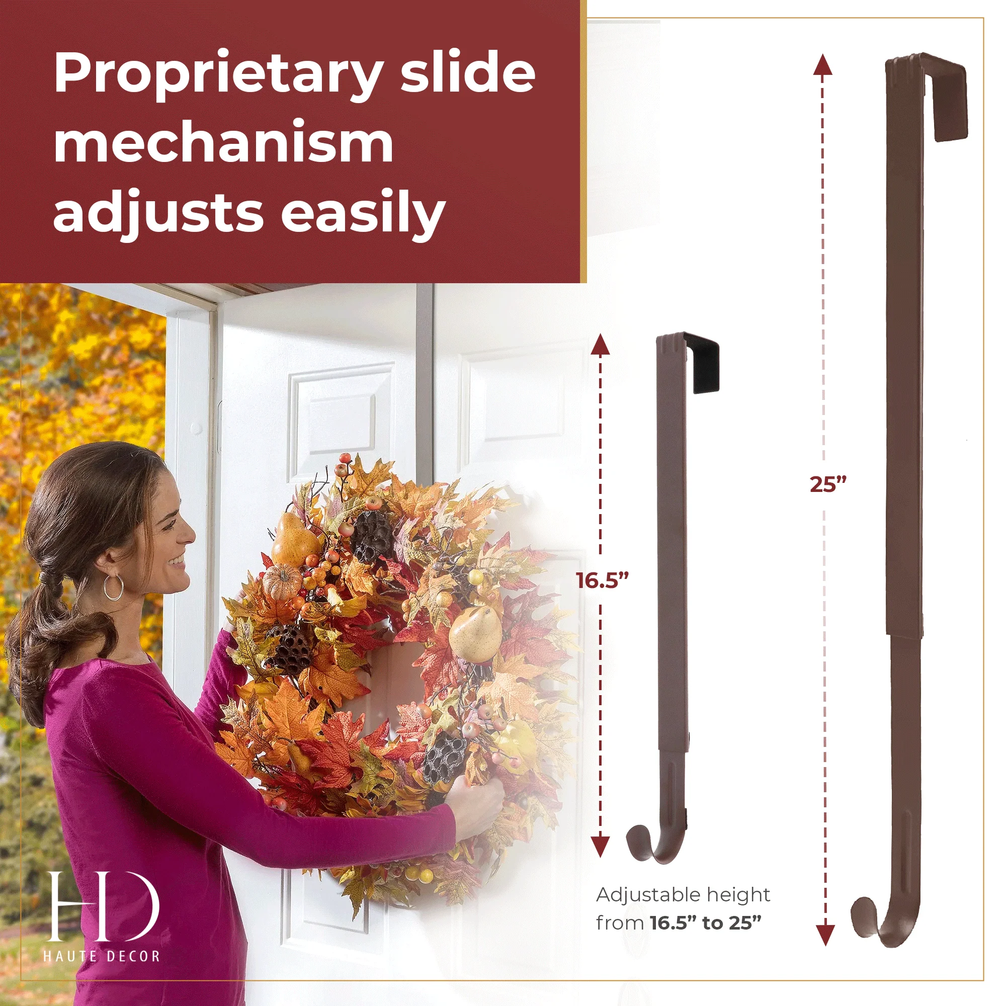 Adapt Adjustable Length Wreath Hanger - 2 Pack - Matte Brown - Image 3