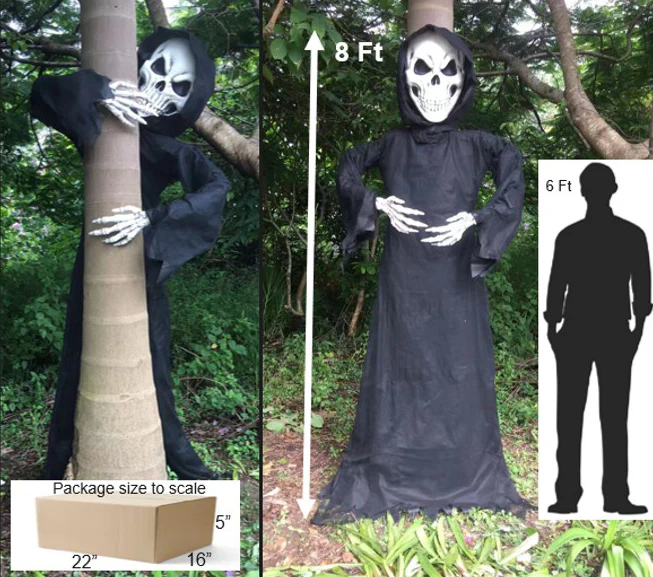 Tree Huggerz 8 Foot Tall Halloween Skeleton in Black Robe - Image 3