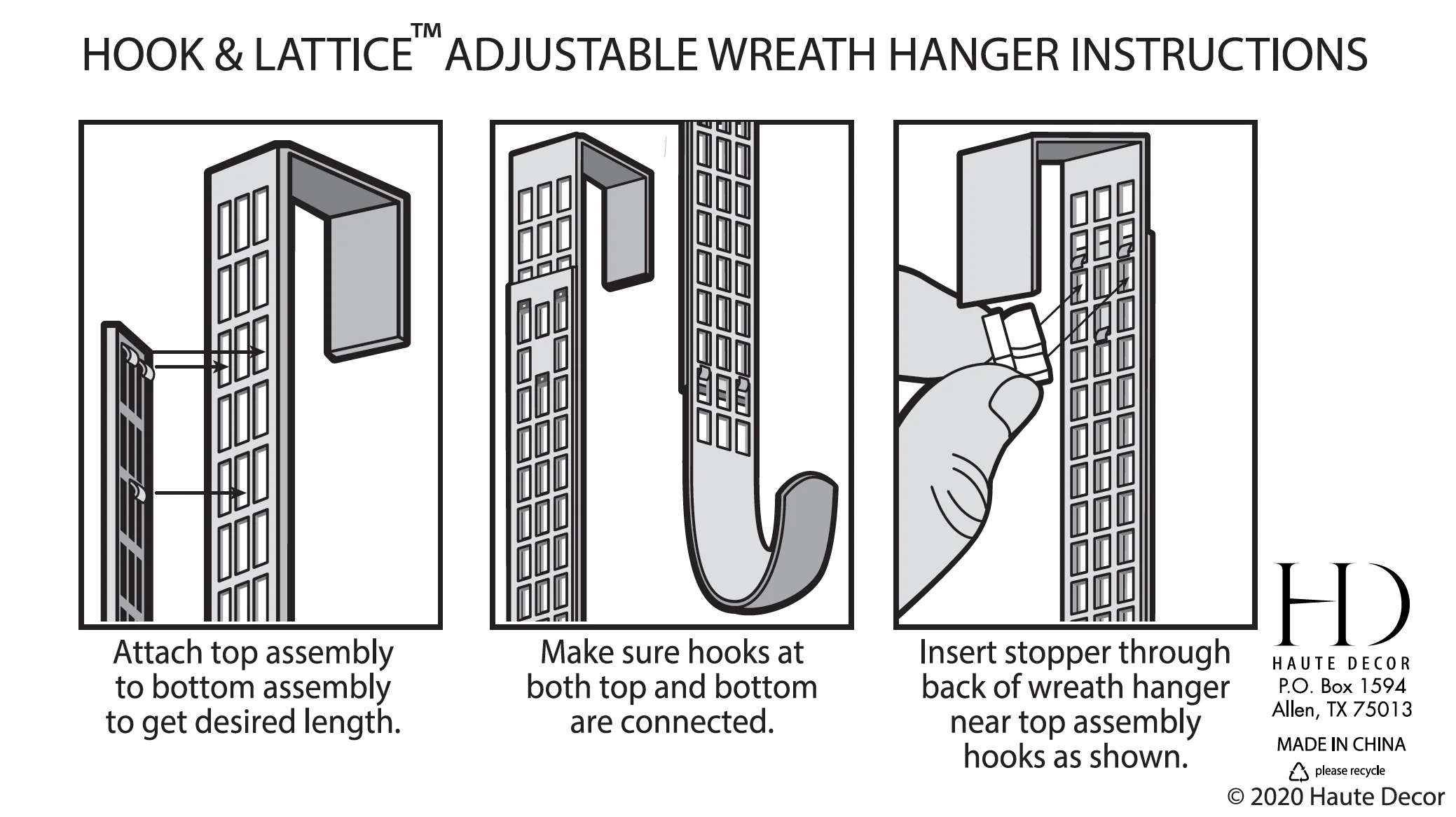 Hook & Lattice Adjustable Length Wreath Hanger, Matte Black - Image 4