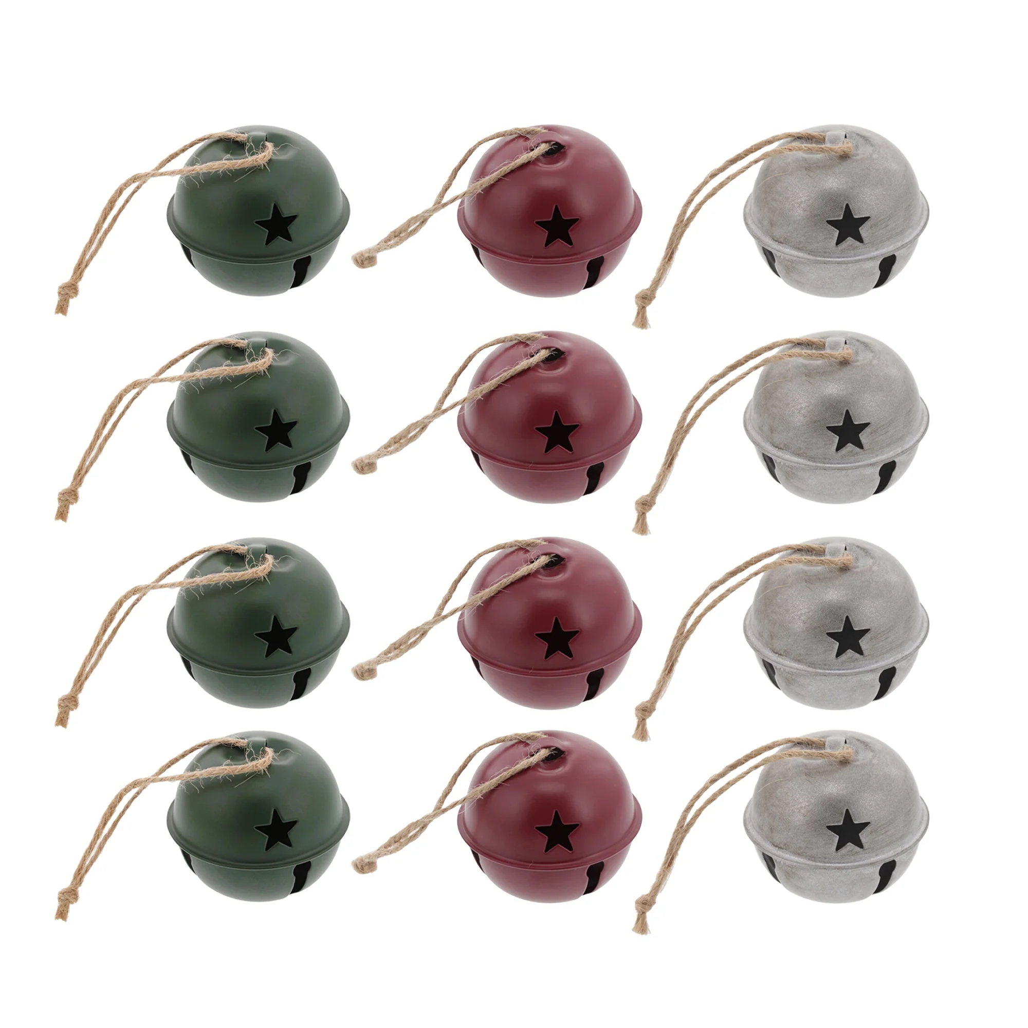 Jingle Bell Ornaments (small version) - 12 Pack - Assorted Silver/Red/Green