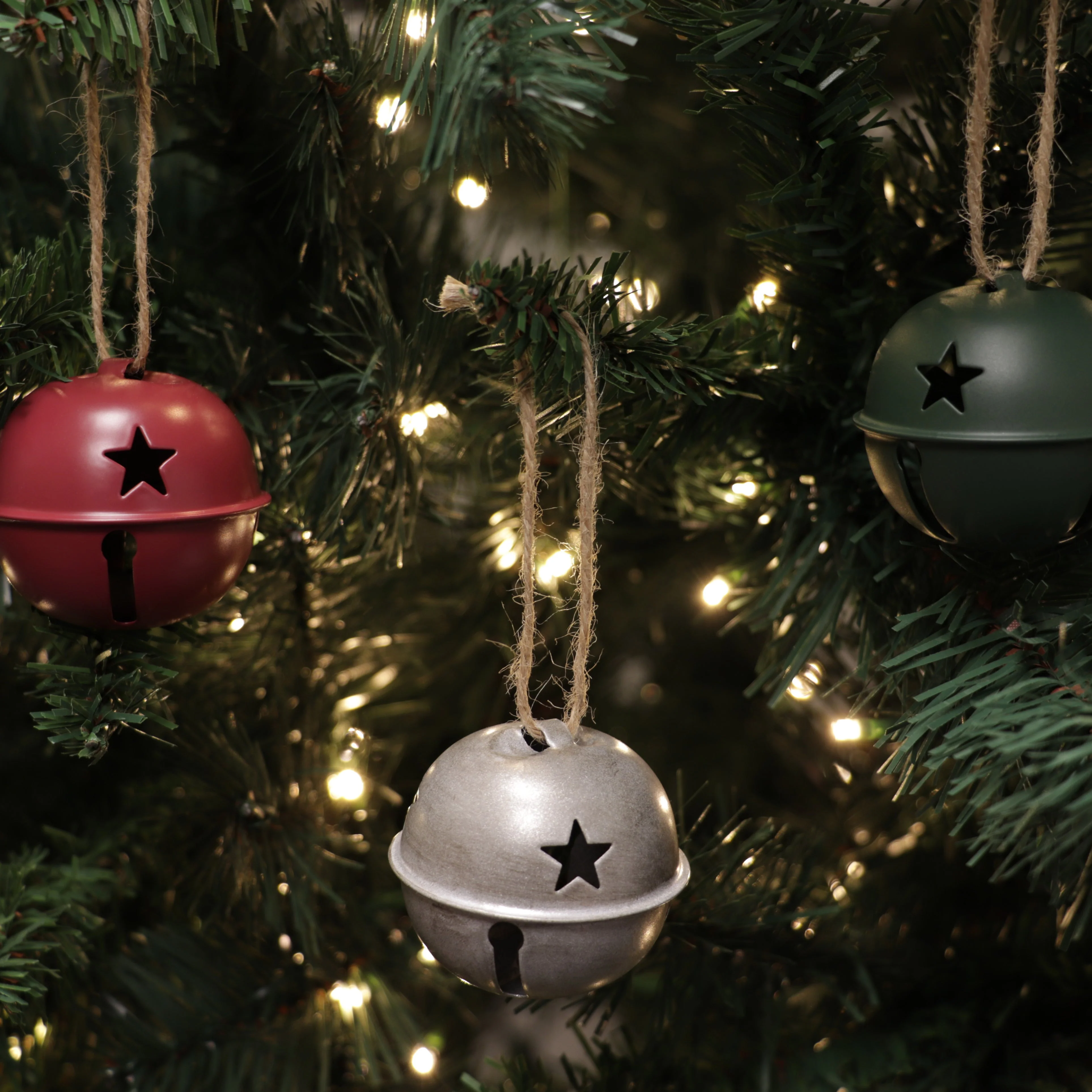 Jingle Bell Ornaments (small version) - 12 Pack - Assorted Silver/Red/Green - Image 2