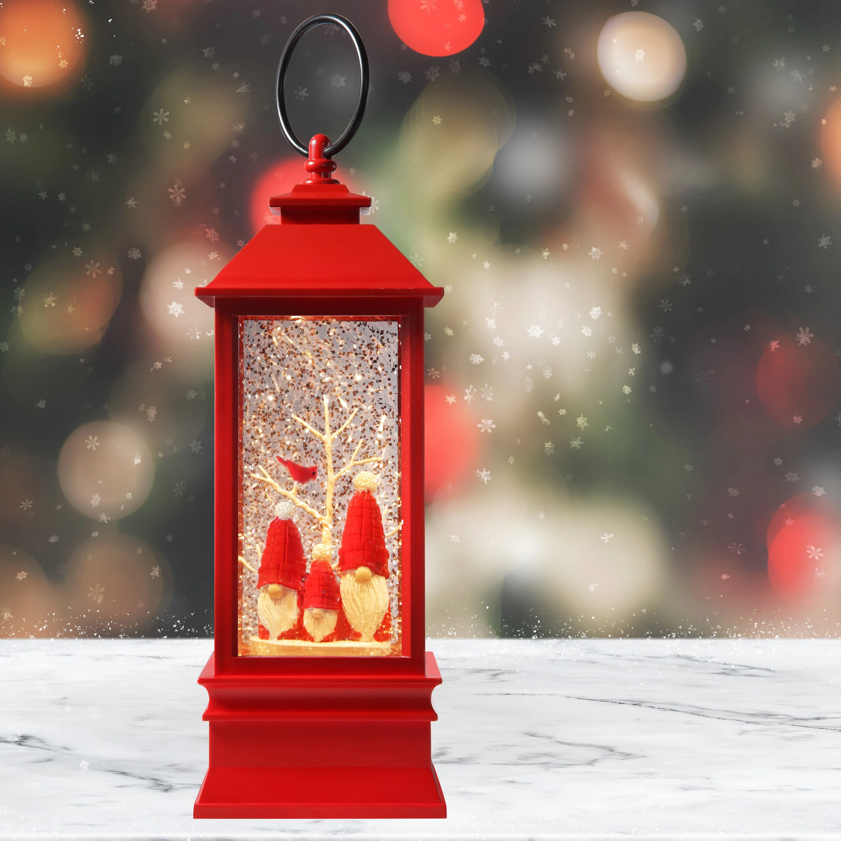 Snowburst Red Lantern with Gnome Trio - Image 3