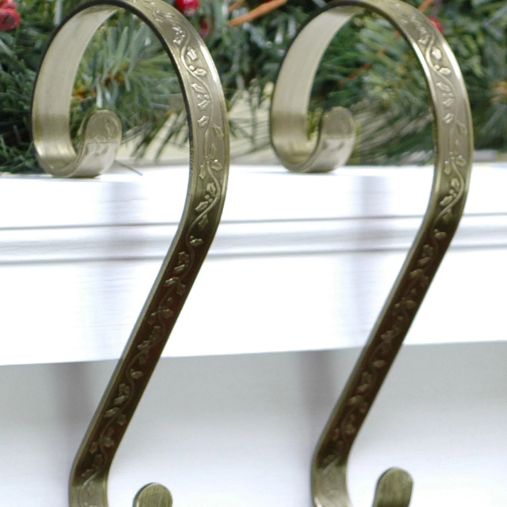 Stocking Scrolls - Embossed Holly - Antique Brass - Image 6