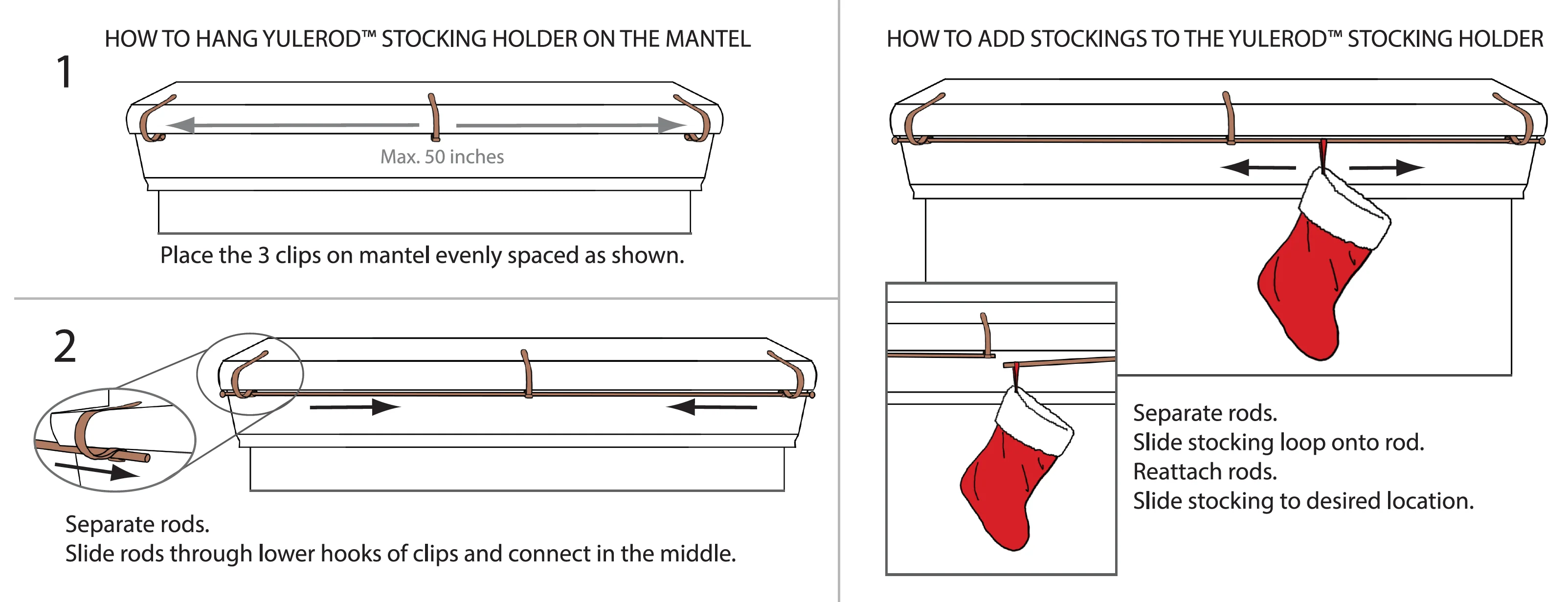The Original MantleClip Stocking Holder Rod - Brushed Copper - Image 3