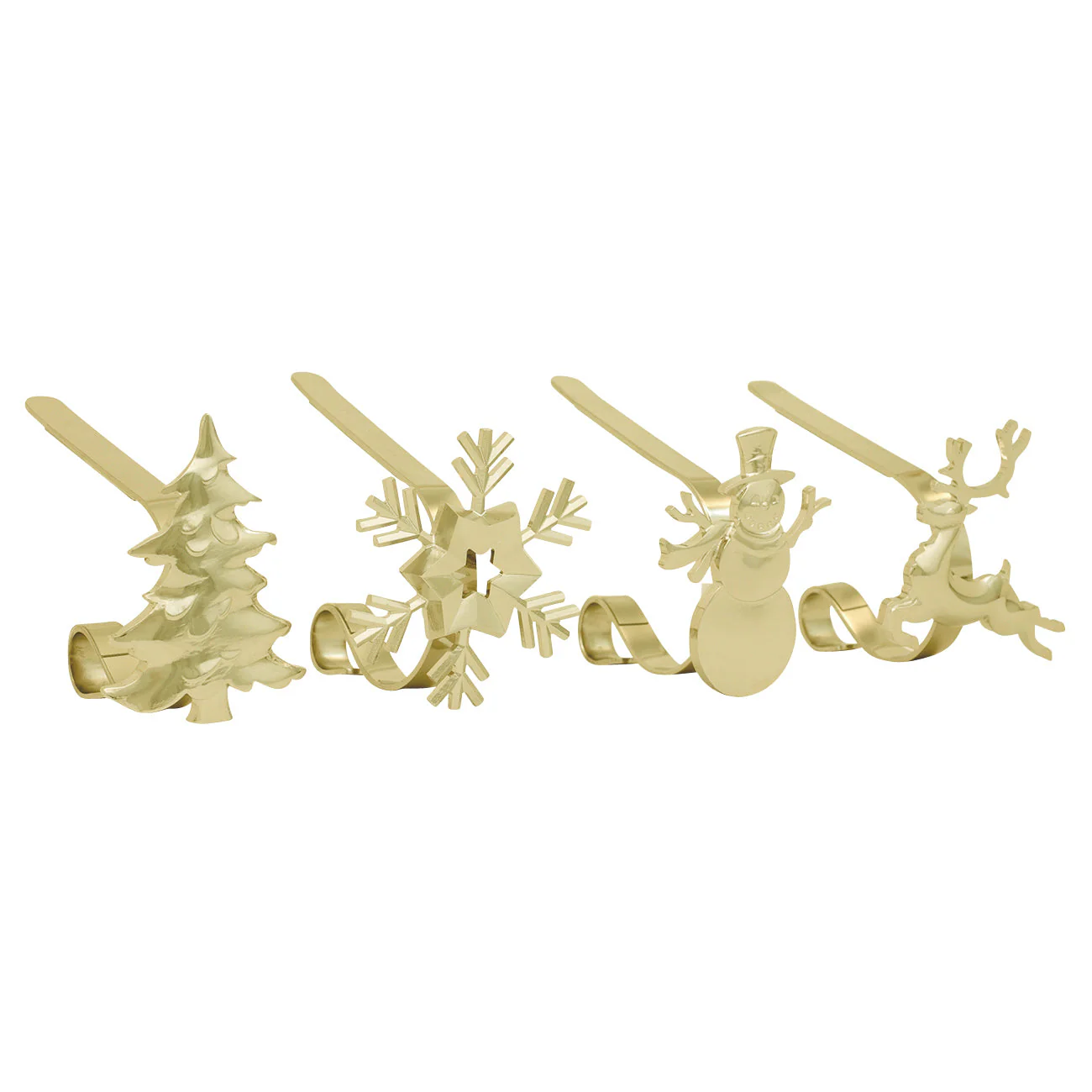 The Original MantleClip Stocking Holder with Removable Metal Holiday Icons, 4 Pack - Assorted Gold