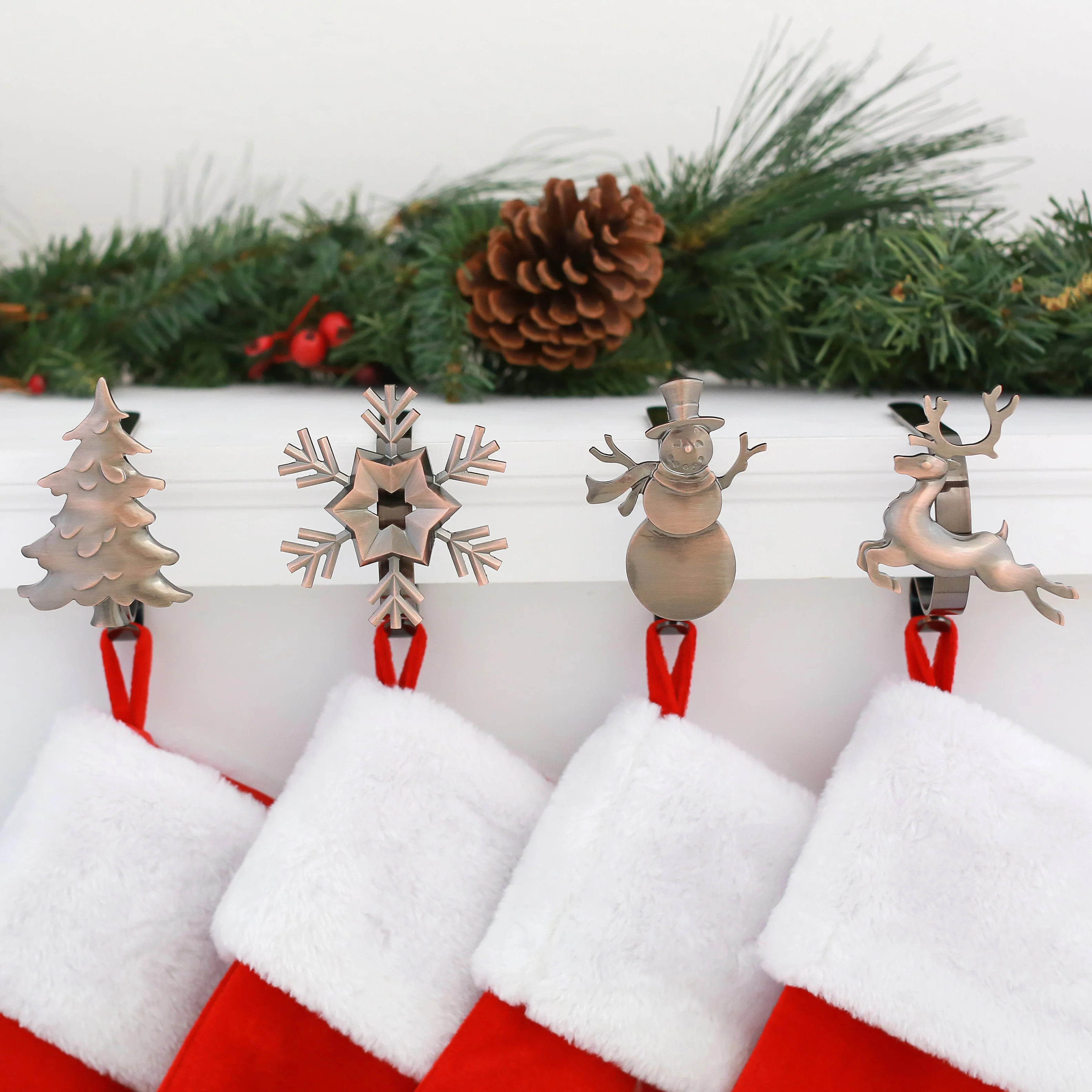 The Original MantleClip Stocking Holder with Removable Metal Holiday Icons, 4 Pack - Assorted Oil-Rubbed Bronze - Image 4